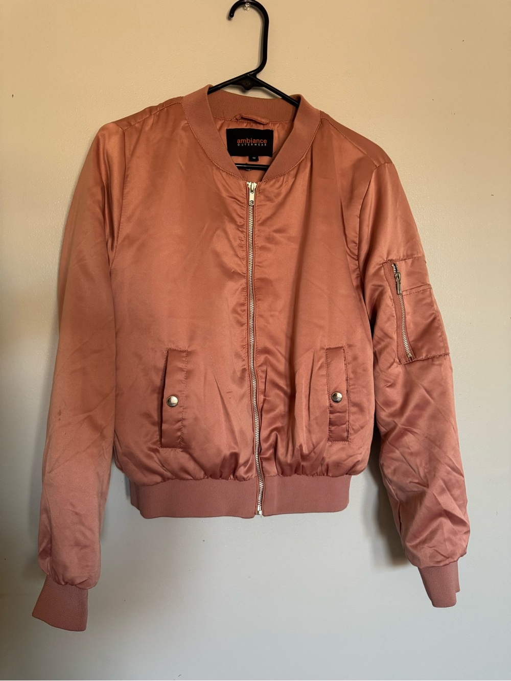 Ambiance Rose Mauve Satin Bomber Jacket
